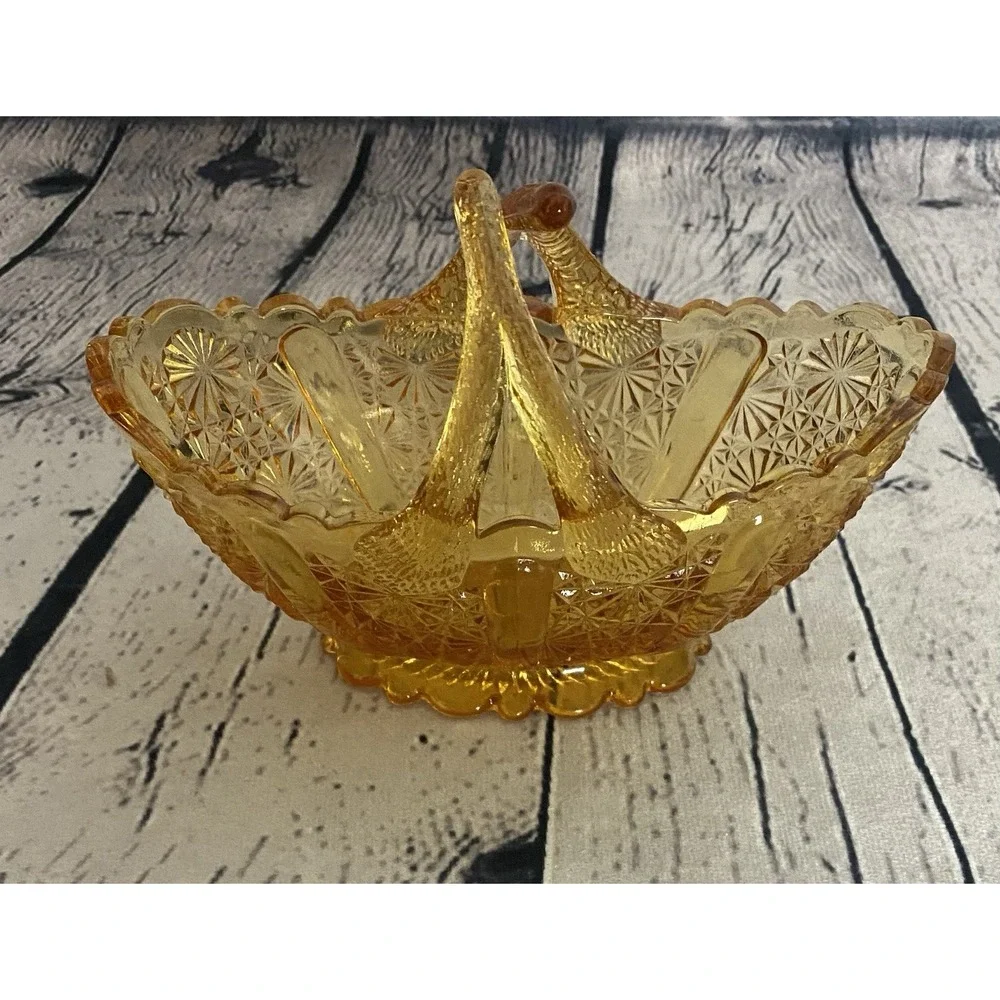 VTG Fenton Amber Glass Basket Split Handle #1939